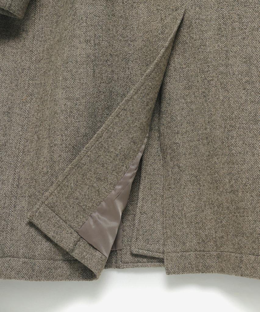 Noirer Wool Silk Herringbone Balmacaan Coat (Beige)