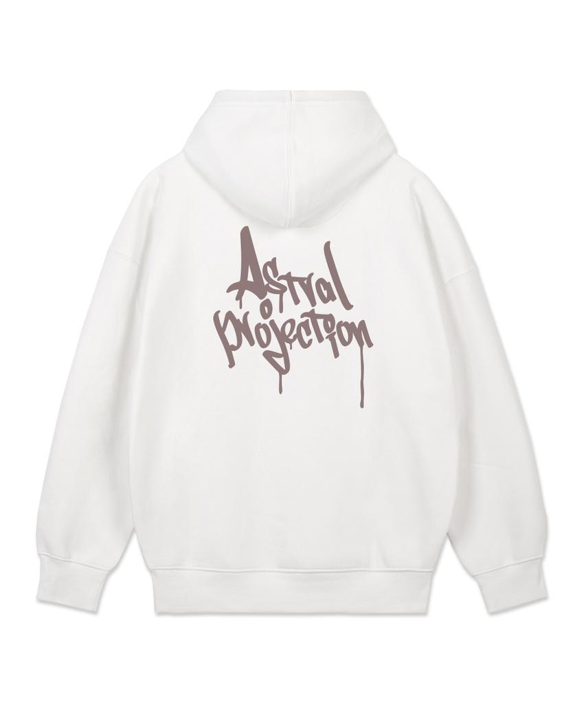 Pen Graffiti Lettering Oversized Wide Shoulder Hoodie_White