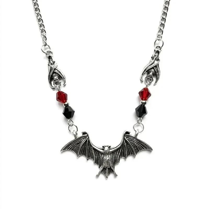 Gothic Punk Maillard Style Crystal Bead Chain Necklace for Woman Animal Horror Black Bat Cross Zircon Gift Witch Choker Gift