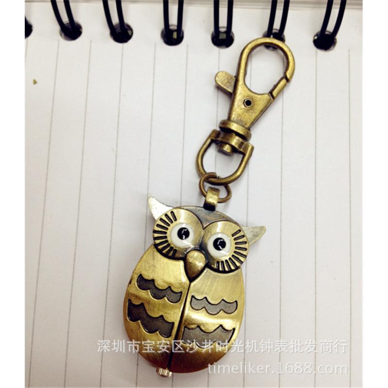 Cartoon Cute Owl Pocket Watch Double Open Electronic