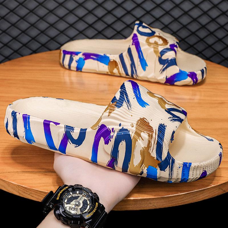

Men s Plus Size Camouflage Slip-On Sandals - Trendy One-Strap Slippers for Casual Wear and Beach Adventures 41/42 бежевый