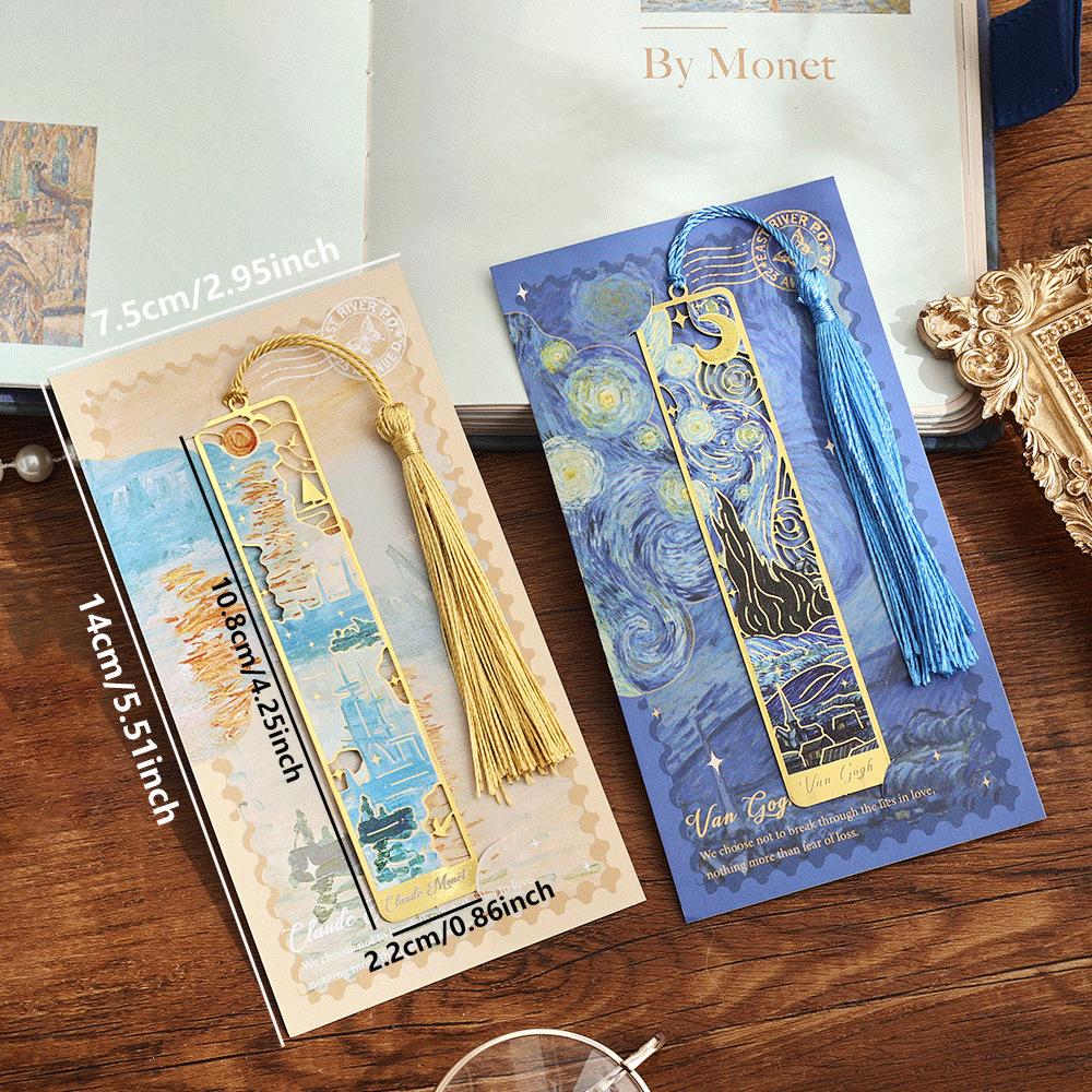 Antique Style Hollowed Out Bookmark Tassel Style Oil Painting Metal Bookmark Creative Hand Account Decoration Reading Book Clip