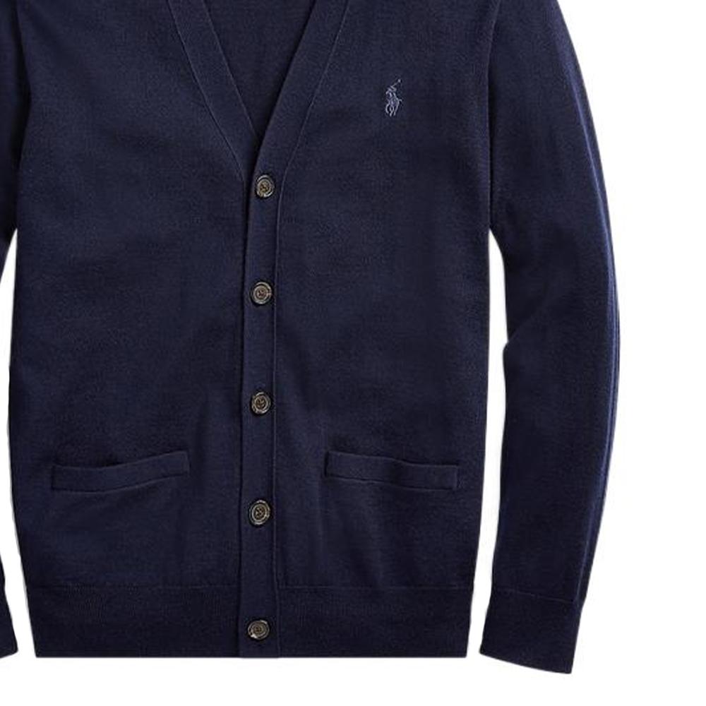 Polo Ralph Lauren Solid Color V-Neck Button Knit Sweater Men sweater Blue MNPOSWE16820431-400