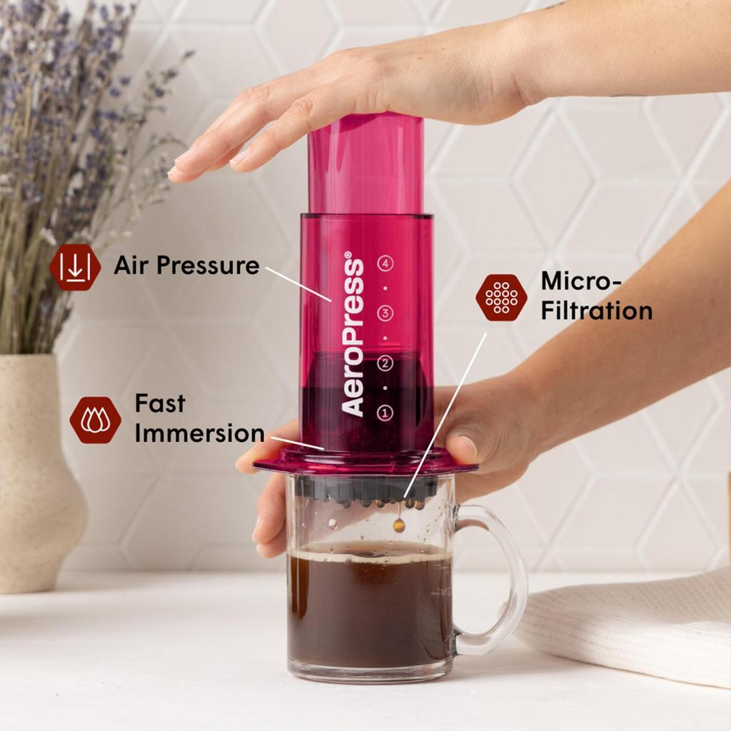 [Domestic Genuine Product] AeroPress Pink Coffee Maker with Filter, French Press, Espresso, Iced Coffee, Unbreakable Pressure Extraction