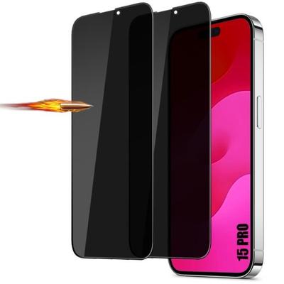 [2 Pieces] Anti-spy Tempered Glass for iPhone 15 Pro - Shockproof Protection