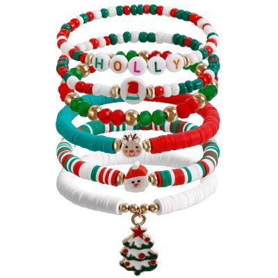 Y2K Polymer Clay Stapelbares Armband Set Für Frauen Weihnachtsmann Baum Elch Hirsch Schneeflocke Anhänger Perlenarmreif Weihnachtsschmuck