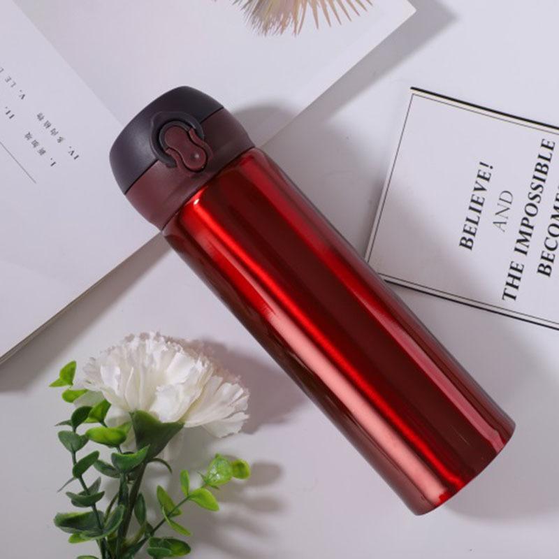 500ml 304 Stainless Steel Bounce Lid Insulated Bottle, Glossy Vacuum Flask for Daily & Office Use