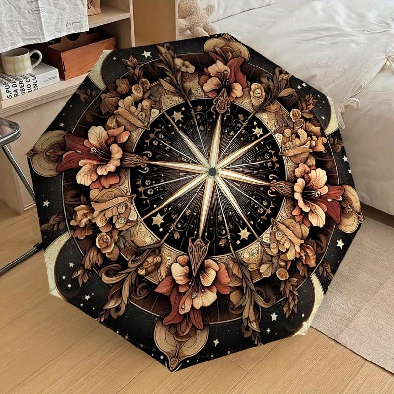 1PC Floral CompassAutomatic Open/Close Umbrella with Windproof, 8-Rib Sturdy Canopy, Durable Ribs, Fashionable Design, Outdoor Accessory, Fun Prin, Ho