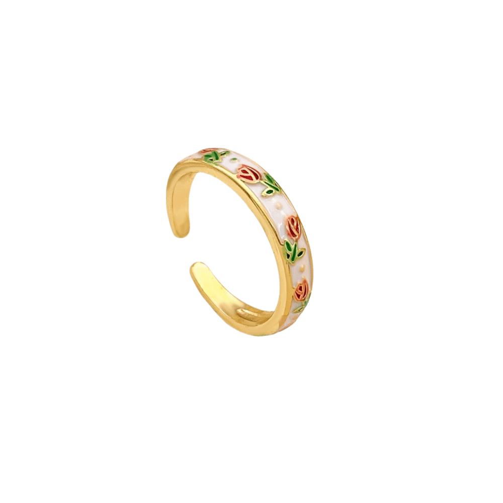 Unique Vintage Geometric Ring Flower Adjustable Tulip Ring Bohemian Enamel Open Ring Parties