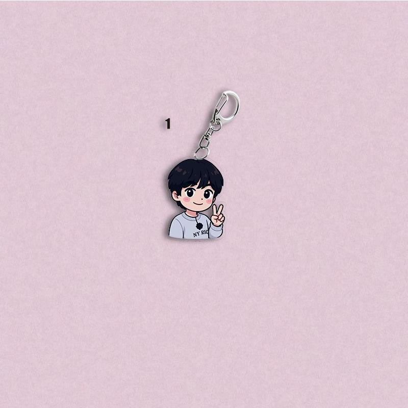 

BTS Casual Outfit Cartoon Keychain, Bangtan Boys Daily Style Cartoon Figure Keyring, Kpop Idol Bag Pendant for ARMY Fans JIN