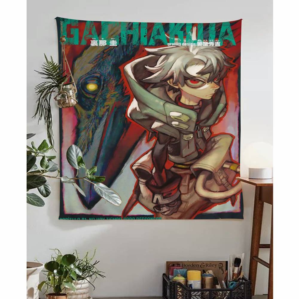 Gachiakuta Anime Character Tapestry Red Japanese Manga Wall Hanging with Action Art Ideal for Otaku Bedroom Edgy Room Decor
