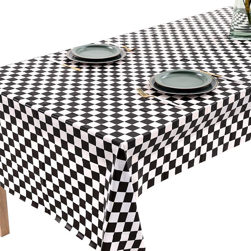F1 Racing Tablecloth Checkered Black White Chess Flag Abstract Chessboard Checker Game Rectangular Table Cloth