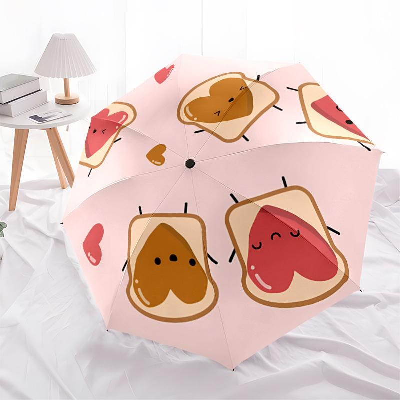 1pc Toast HeartAutomatic Open/close Folding Umbrella, Compact Portable Travel Umbrella, Perfect Birthday/Holiday, Cute Umbrella y007