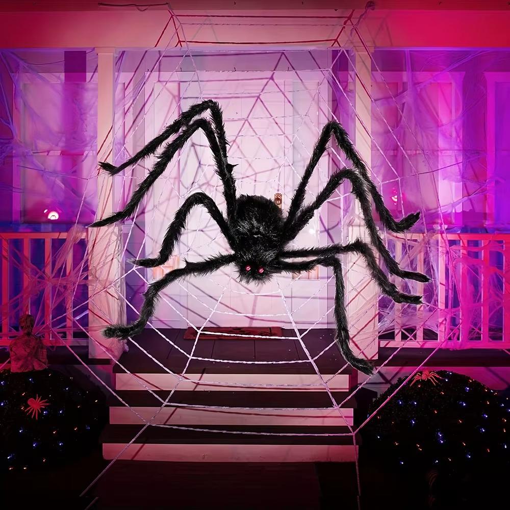 Halloween Große Schwarze Spinne, Gefälschte Riesige Schwarze Plüschspinne, Outdoor Spinnen Requisiten, Spukhaus Garten Hof Gruselige Dekorationen