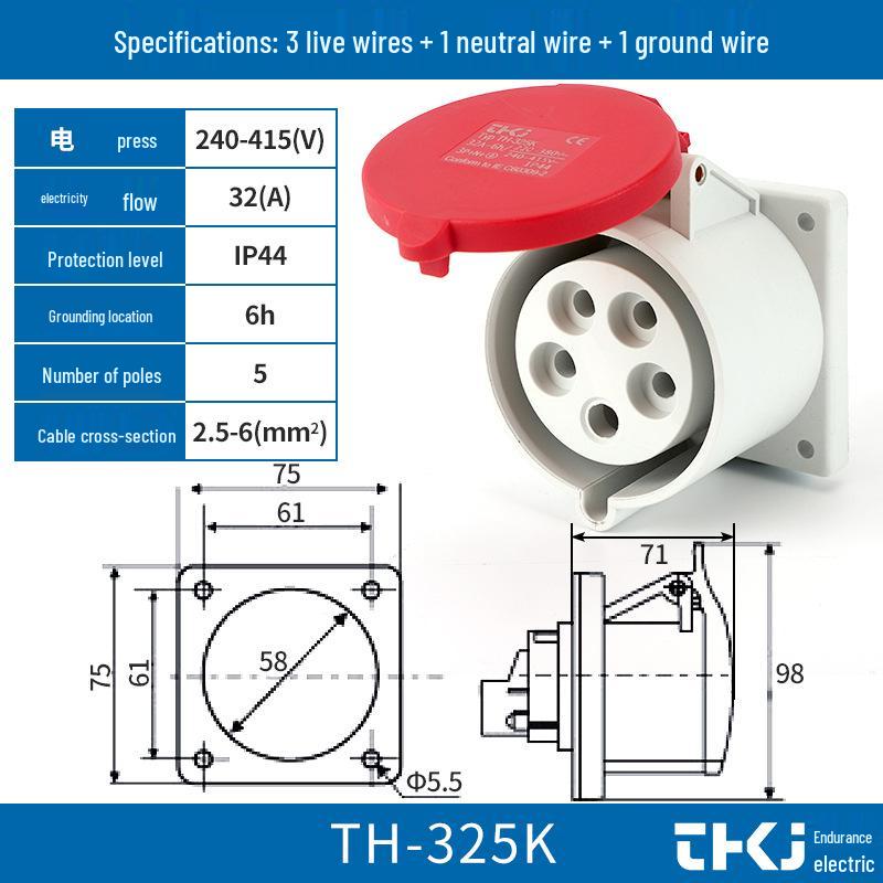Waterproof Industrial Socket & Plug Aviation Connector, 16A/32A Male/Female