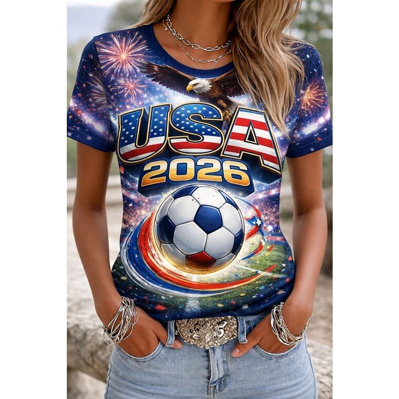 Women's T Shirt Print Graphic Flag Stylish Classic Casual Short Sleeve Crew Neck Round Neck Regular Tops