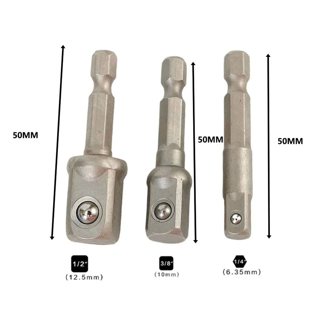 3Pcs/Set 1/4" 3/8" 1/2" Hex Shank Impact Drill Socket Adapter  Electric Tool Accessory