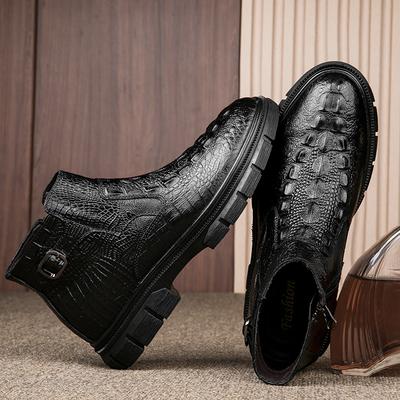 Fashion Genuine Leather Mens Dress Business Shoes Warm Plush Fur Winter Formal Ankle Boots Male Botas Luxury British Style Chelsea Boots