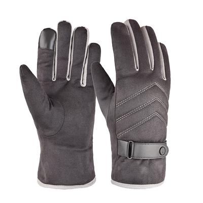 New Suede Warm Gloves for Men In Autumn and Winter Outdoor Cycling Plus Velvet Thickened Cycling and Driving Windproof Cotton Gloves