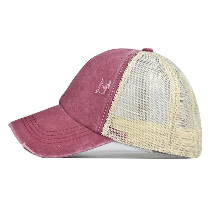 Washed cross ponytail baseball cap foreign trade hat women's summer spring and autumn old outdoor sunscreen cap solid color cap