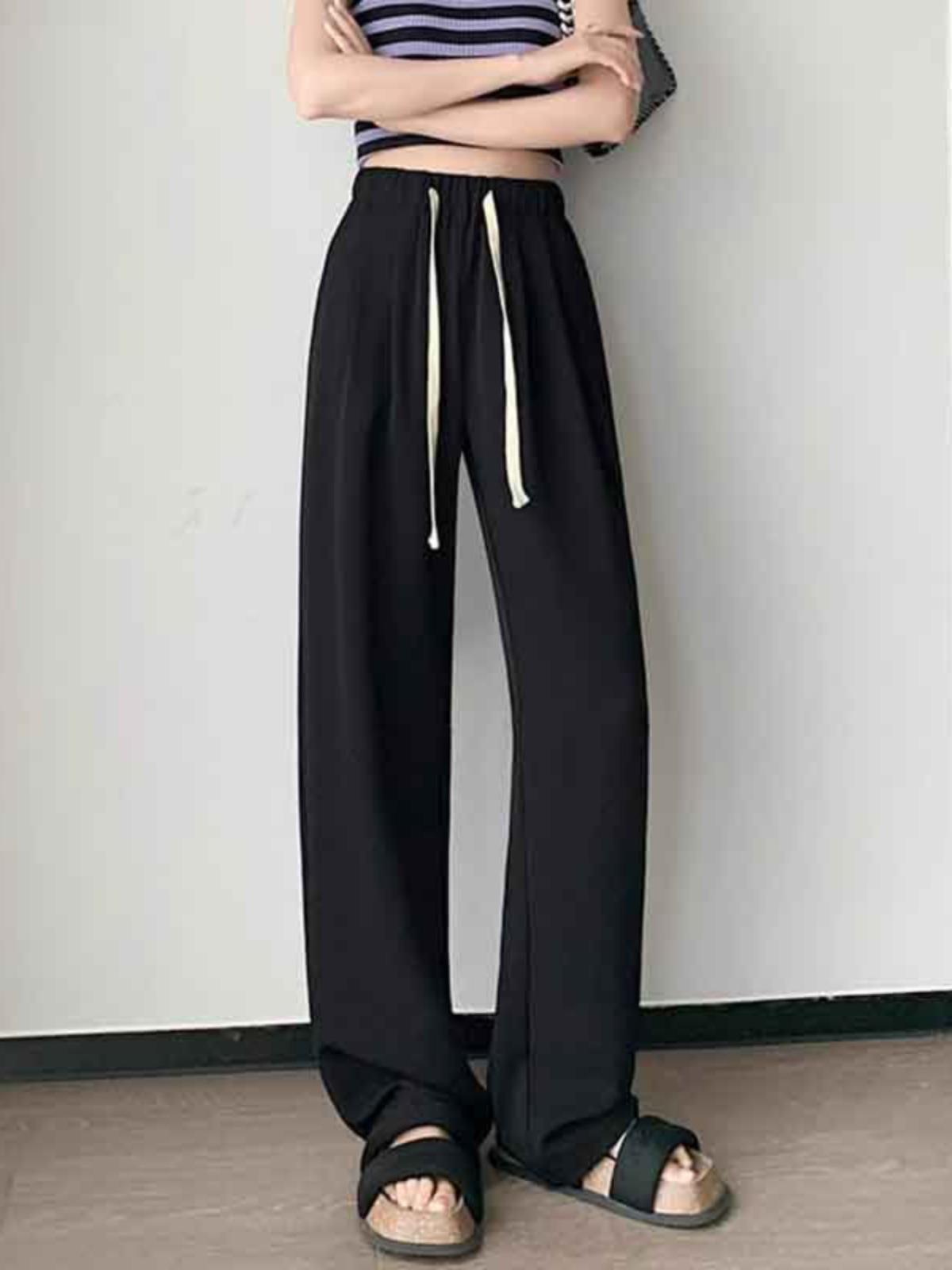 

Summer 2024 Women s High Waist Versatile Wide-Leg Suit Pants with Drawstring, Size 145 Slimming XS (recommended 60-79 lbs)