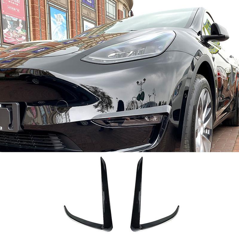 Front Bumper Cover Wind Knife for Tesla Model Y 2017-2024 ABS Glossy Black Fog Lamp Trim Carbon Look Blade Trim Light Eyebrow