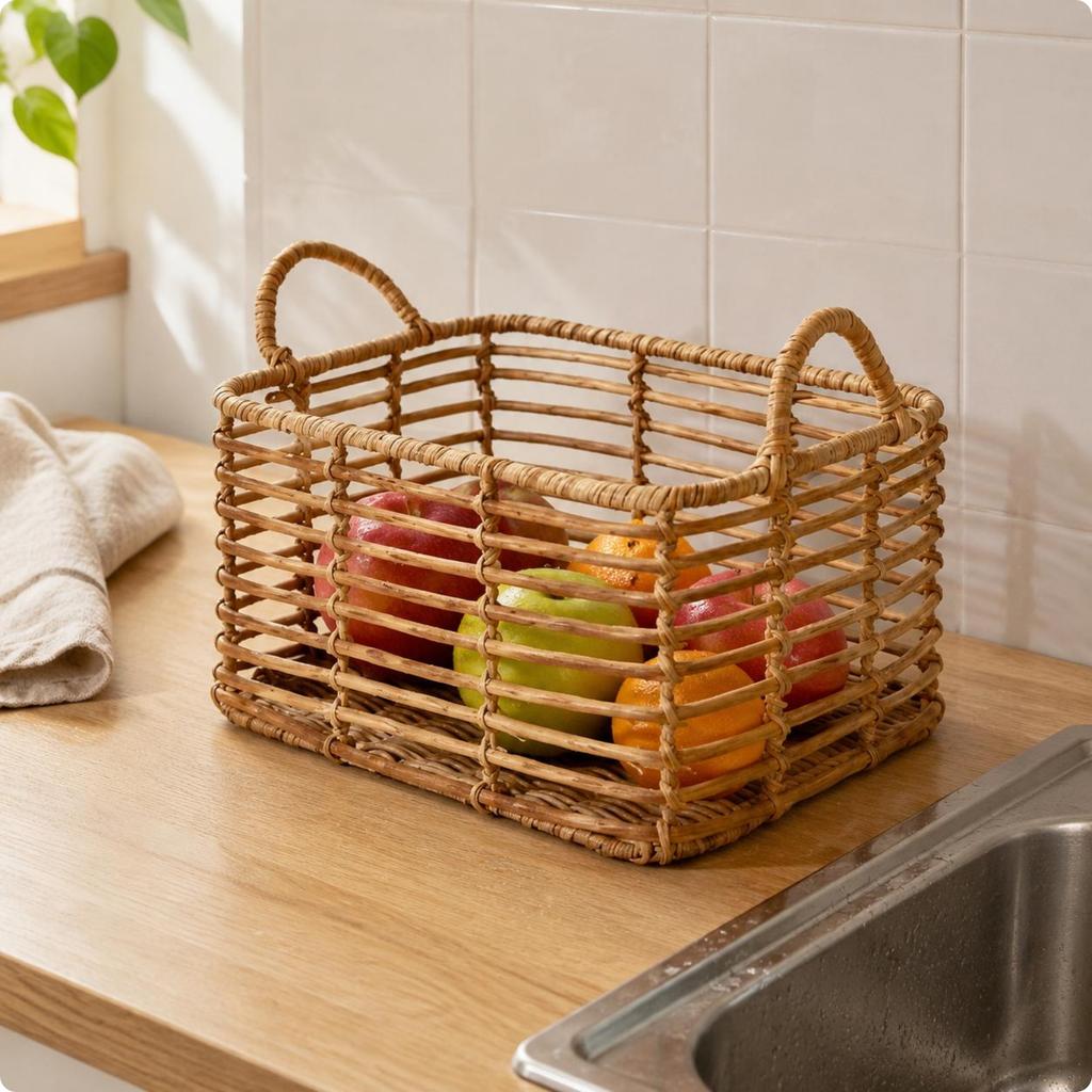 Desktop Fruit Basket Waterproof Woven Storage Basket Organizer Natural Look for Kitchen
