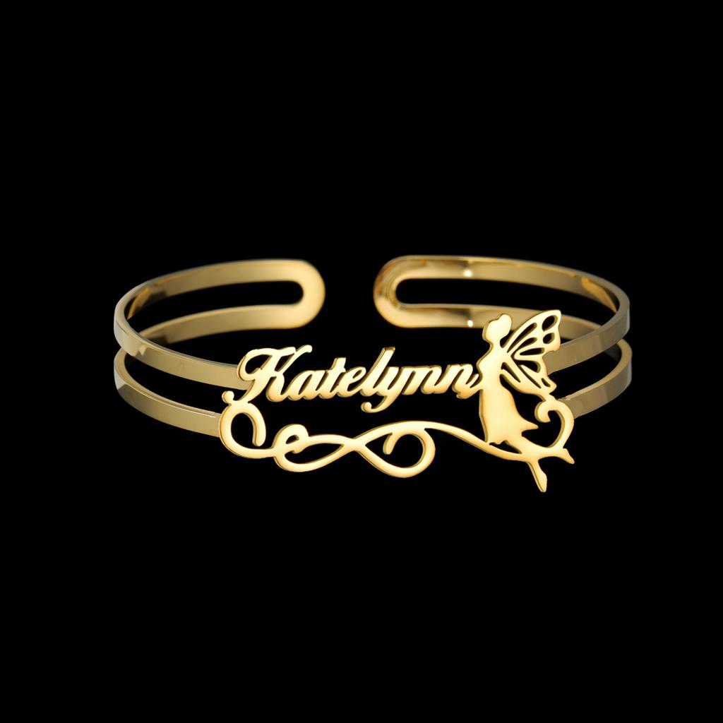 Atoztide 10mm Personalized Custom Name Bracelet for Women Men Stainless Steel Hollow Heart Fairy Bangles Birthday Jewelry Gift