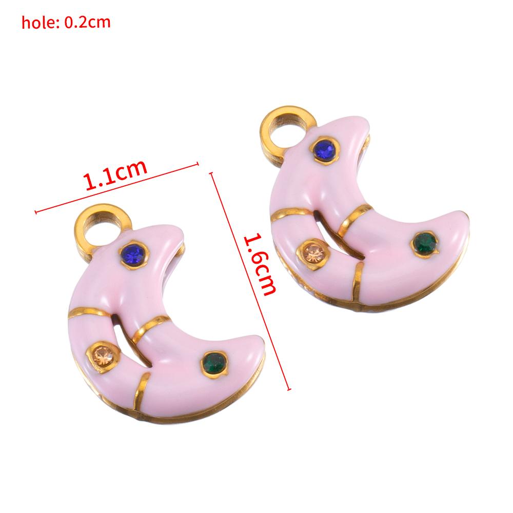 5pcs 2pcs Color Enamel Heart Moon Charm Stainless Steel Crystal Beads Earrings Pendant DIY Jewelry Making Necklace Accessories