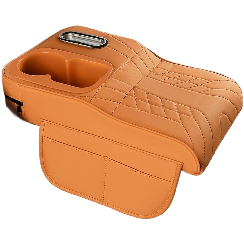 Vehicle Armrest Cushion Made Of Napa Leather With Sponge Core Cup Holder Slot And Tissue- Storage For Practical Use