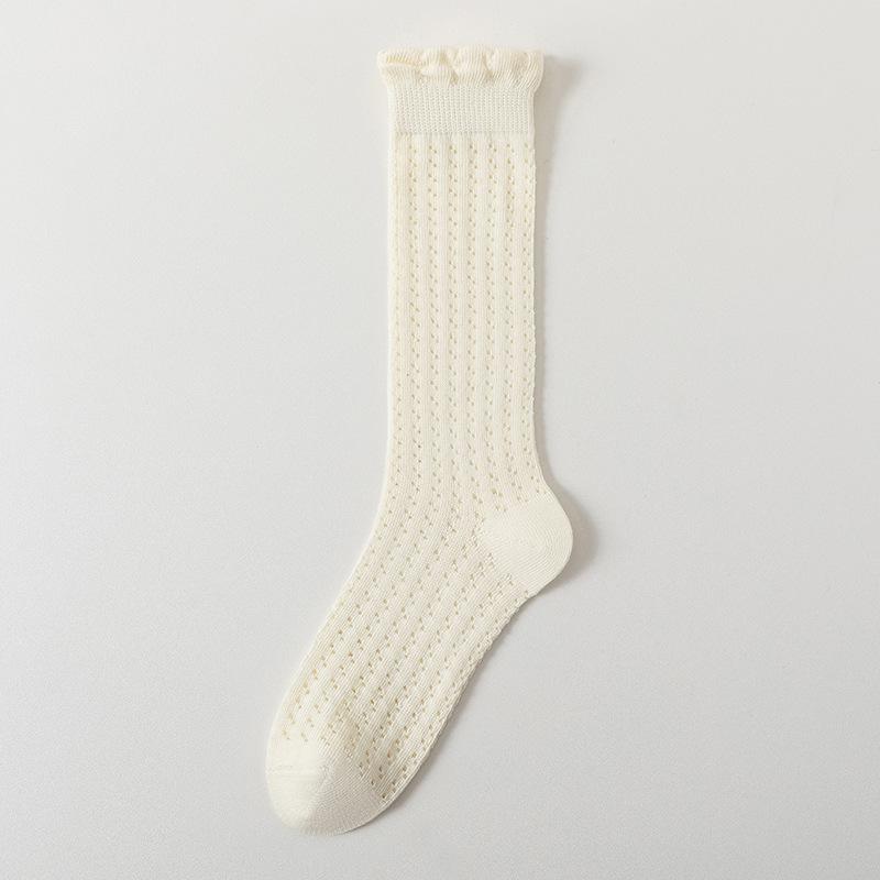 

Женские летние носки до середины икры, тонкие белые послеродовые носки, сетчатые дышащие махровые носки, модные бесшовные длинные носки до икры 1 pair молочный белый