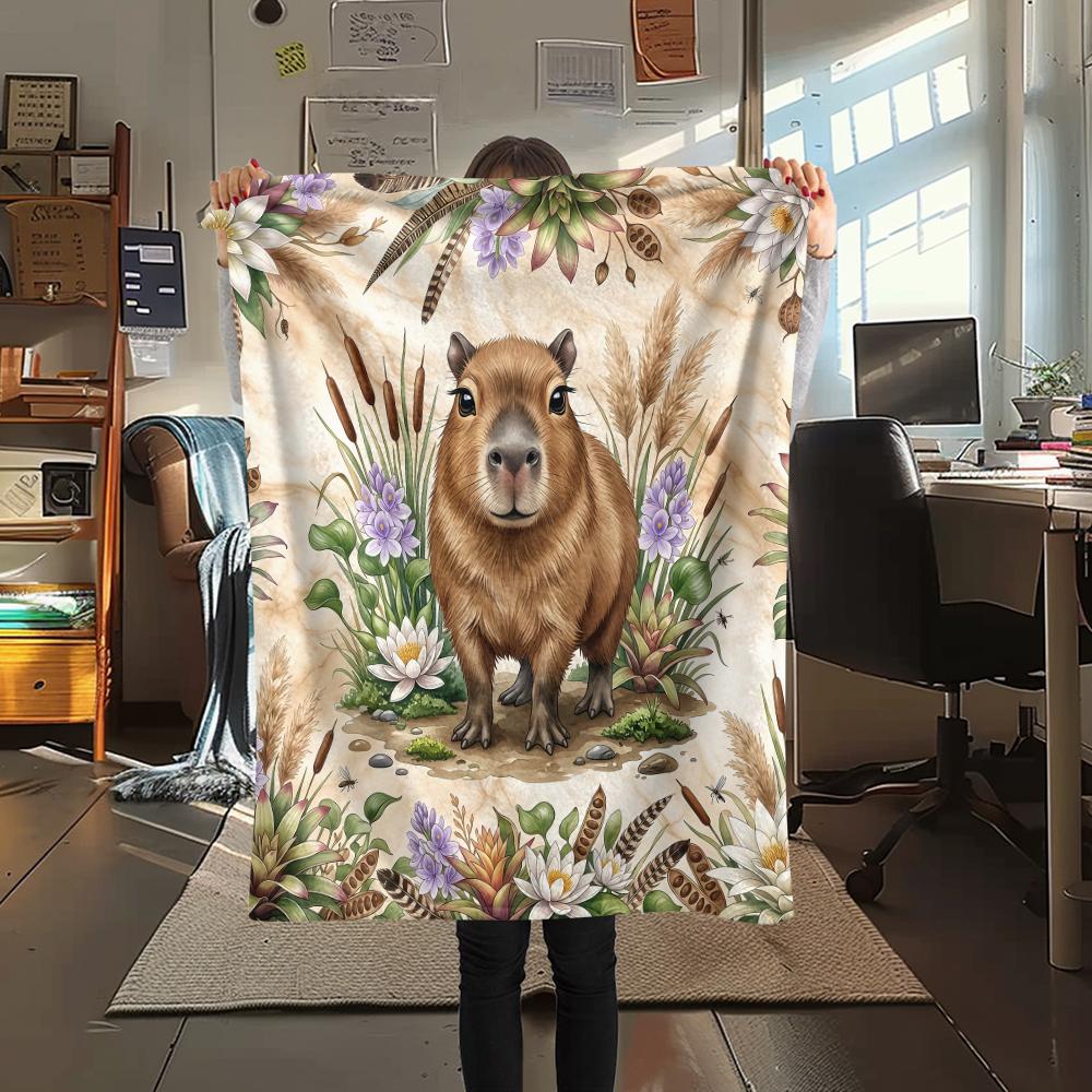 Flower Border Goat Hedgehog Print Flannel Blanket High Quality Comfortable for All Seasons Home Decor Warmth and Comfort Perfect for Christmas Gifts