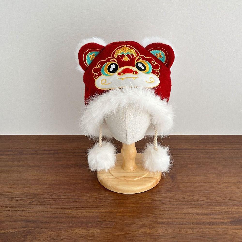 Thickened Children's Lion Dance Hat Ear Muffs Winter Warm Hat Fashion Plush Beanies Outdoor