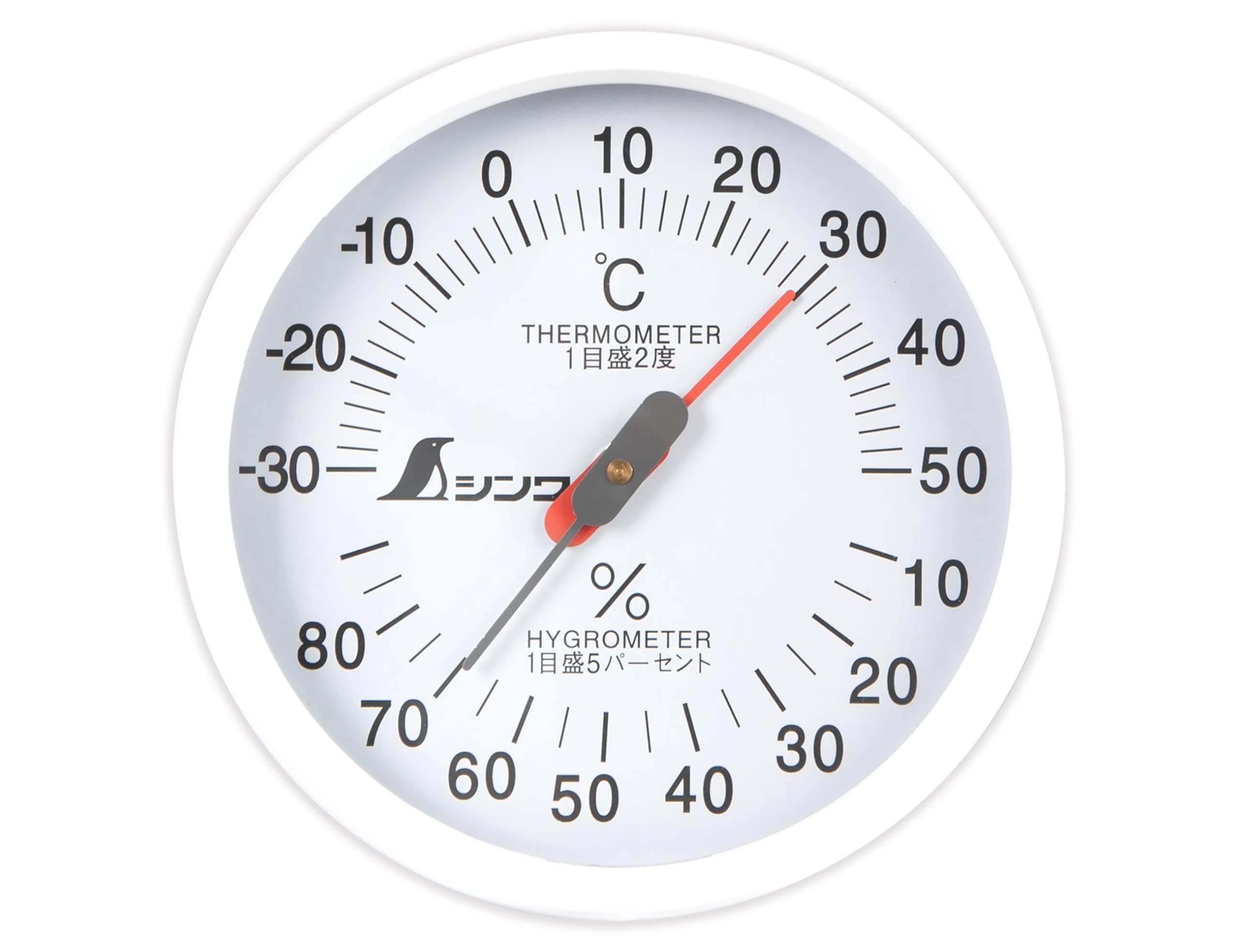 Shinwa Sokutei 72665 Thermometer and White Hygrometer, Analog,