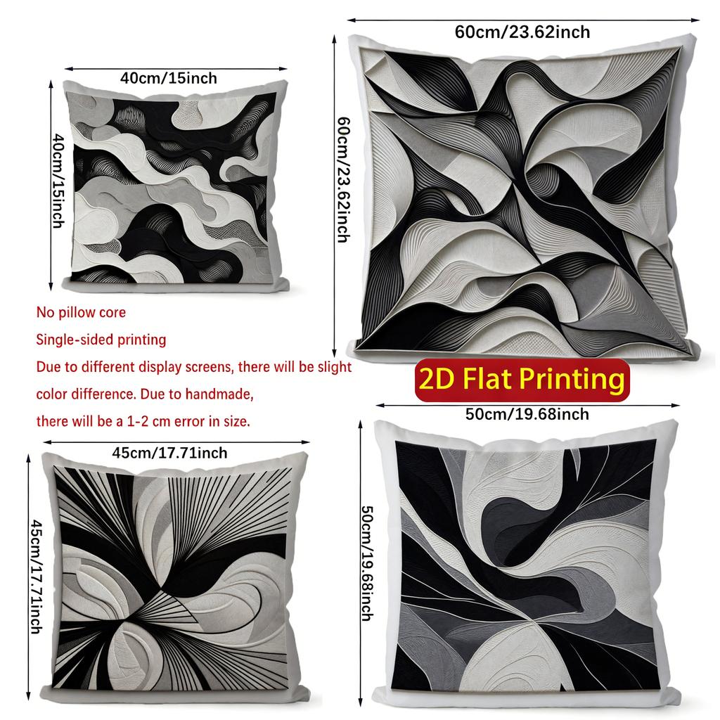 2D Abstract Black & White Patterned Pillow Covers Pattern Cushion Cover Suitable For Sofa Bedroom Car Pillow Cover