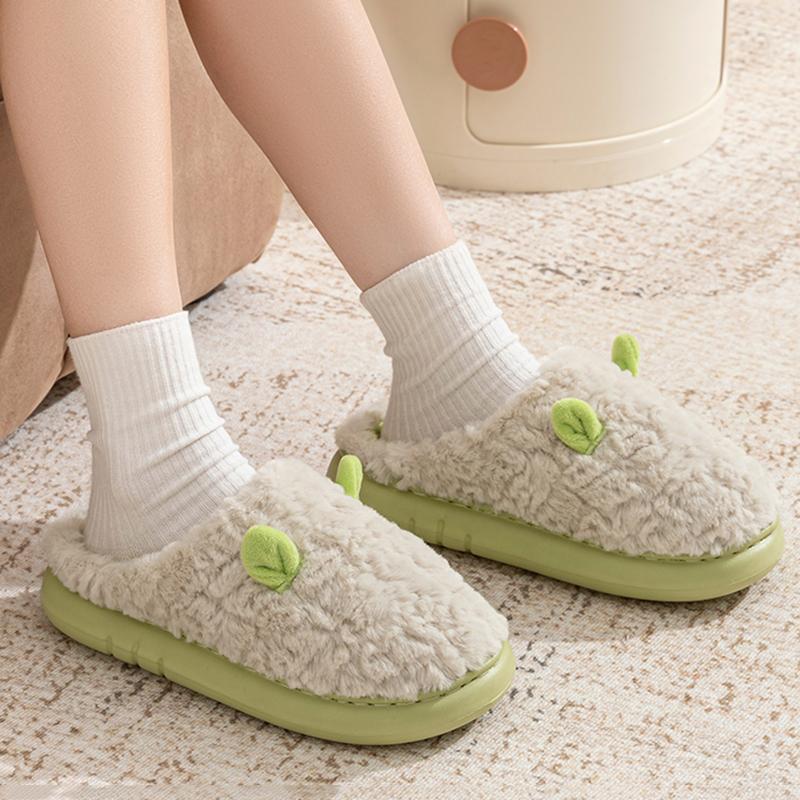 Fashion Cute Platform Plush Slippers for Women Couple Anti Slip Warm Fluffy Home Slides Woman Winter Soft Sole Cotton Indoor Shoes 45