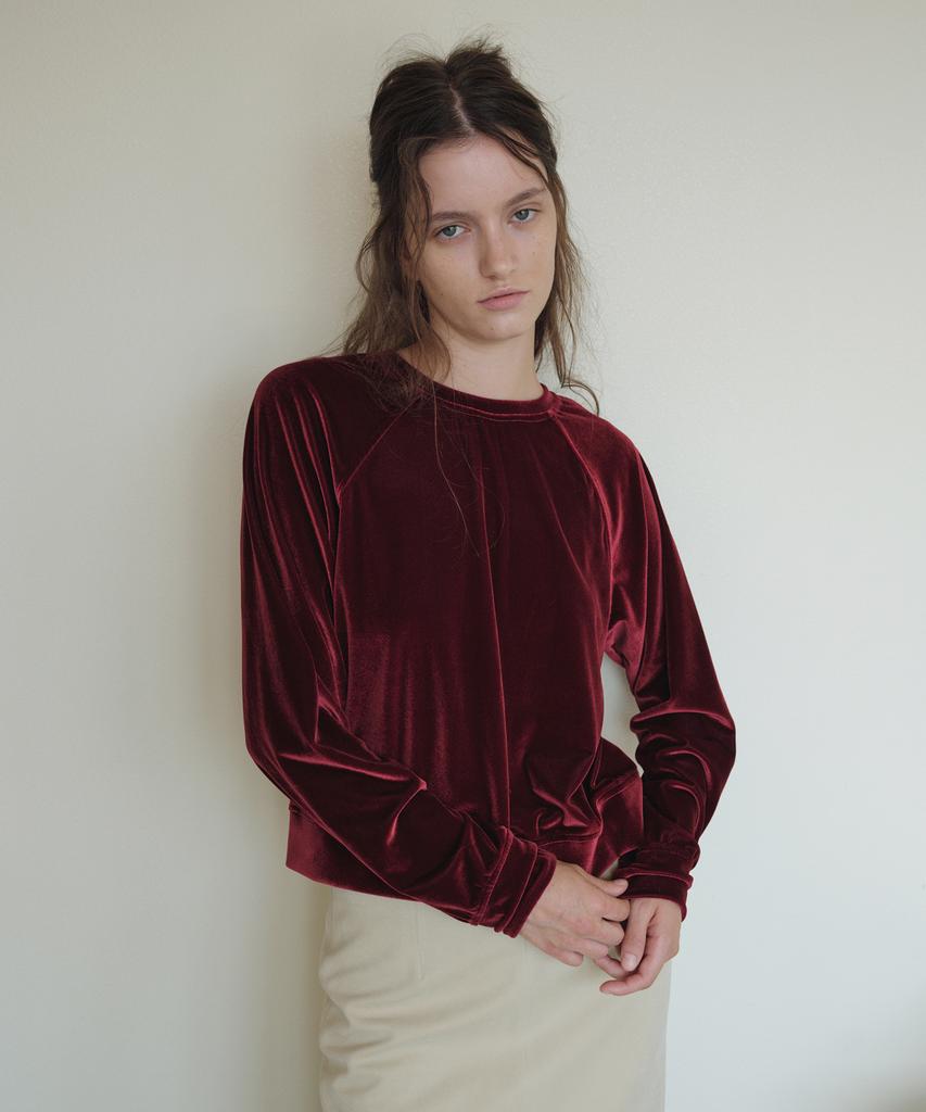Obeodyupeulleeo Velvet Raglan T-Shirt_Ruby Red