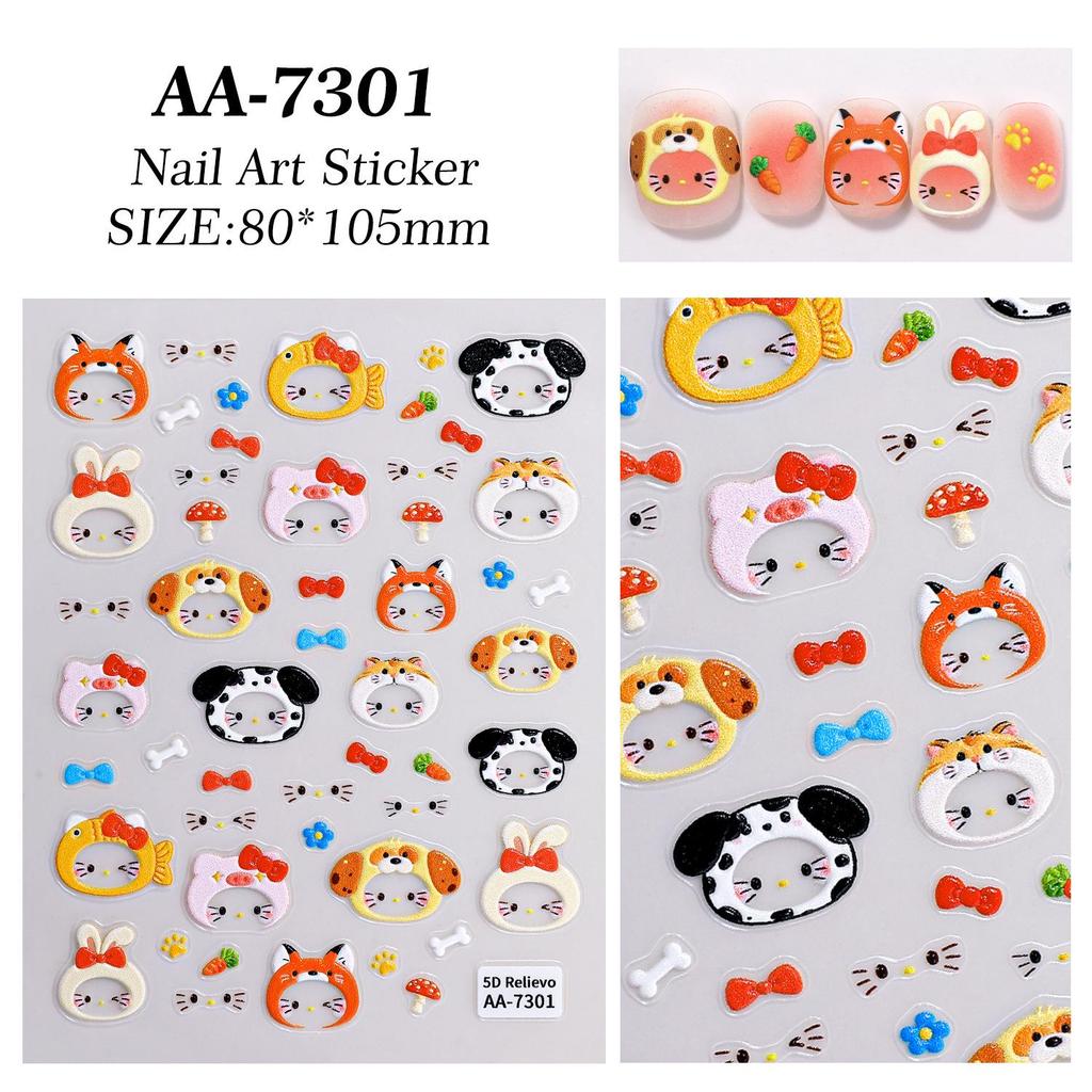 5D Embossed Original Cat Headband Nail Art Stickers - Cute DIY Ornaments, AA Style