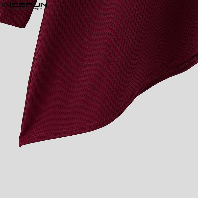 INCERUN Men Turtleneck Long Sleeve Patchwork Irregular Thin Rib Tops Undershirts