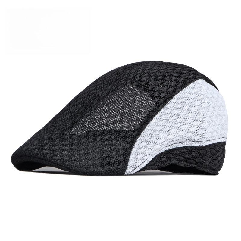 Plus Size Men's Hollow Out Mesh Flat Cap Color Block Summer Ivy Cap Retro British Beret Big Head Friendly Cabbie Hat