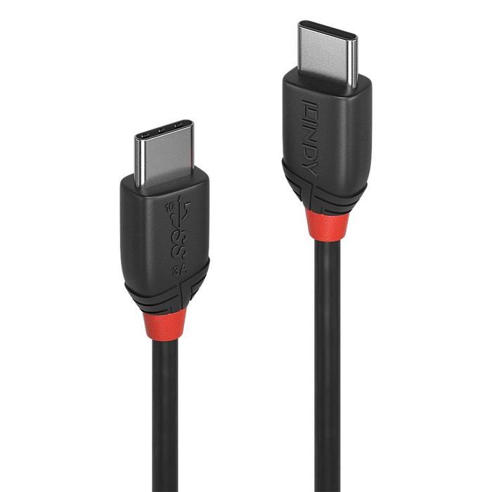 USB 3.1 type C 3A-kabel - LINDY - Black Line - 0,5m - Trippel skjermet - Gullbelagte kontakter
