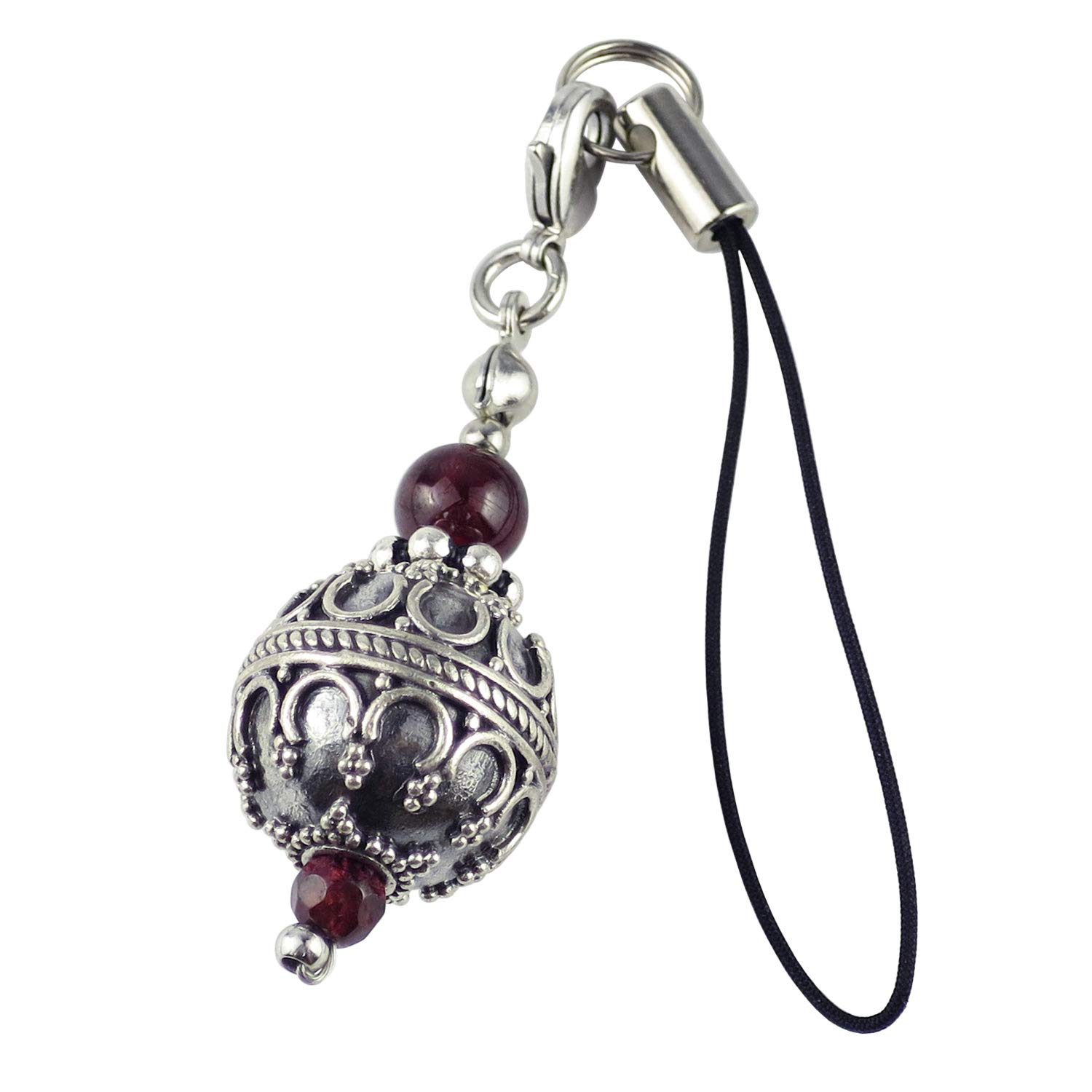

Shinjuku Gin no Kura Gamelan Ball-Style Lace Pattern Ball (Garnet) Natural Accessory Strap, 925 Silver, Natural Stone