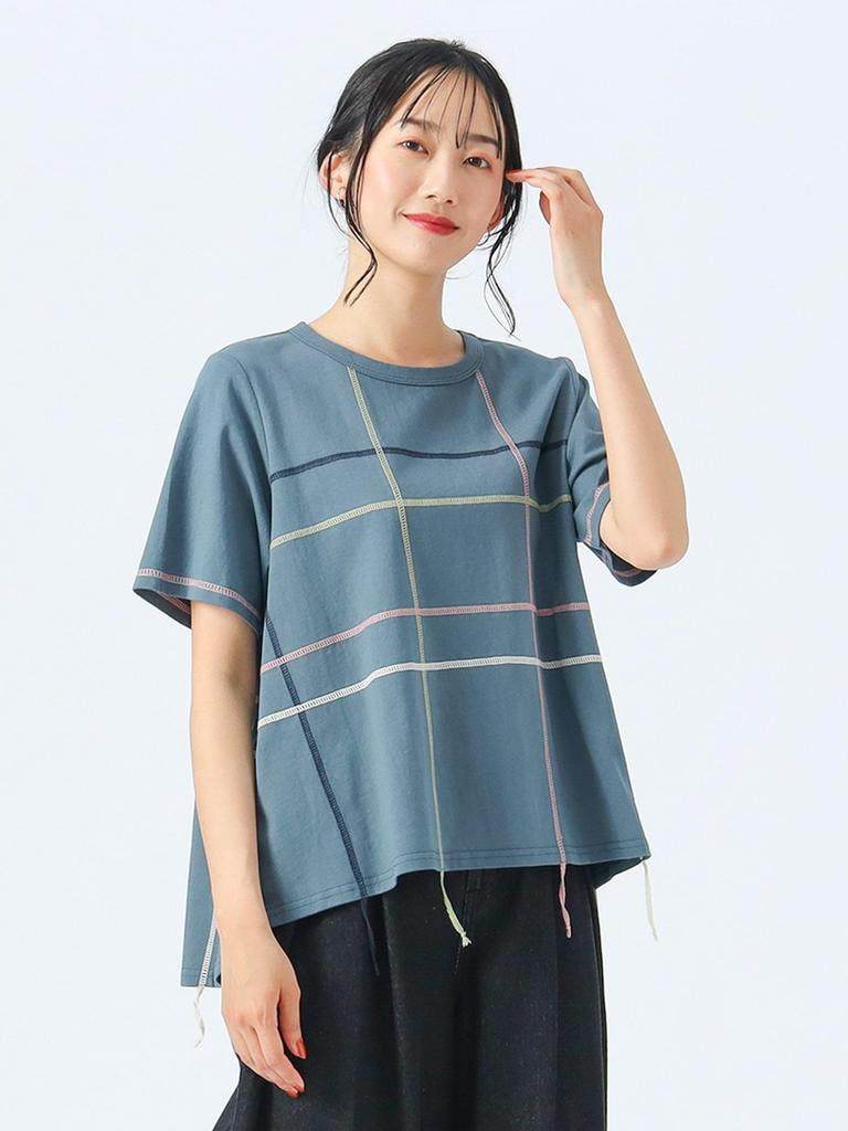 Beams Heart Tee Colorful Fringe Stitch Pullover Green One Size S/S Women's