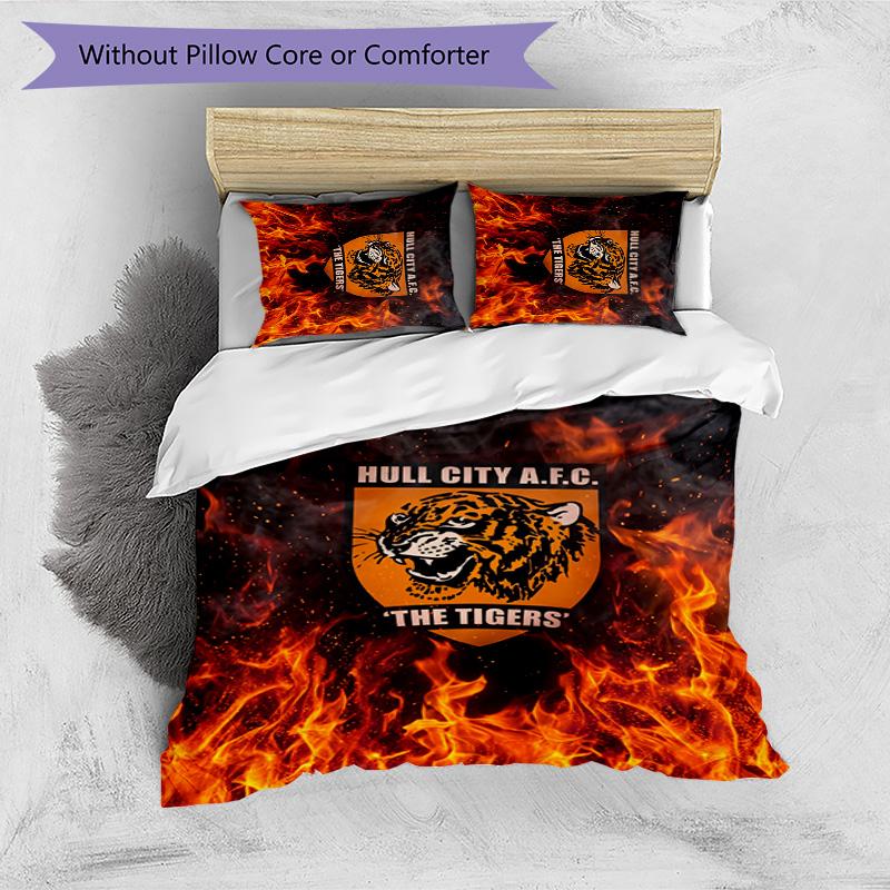 Set Lenzuola Stampato Hull City Football 3 Pezzi, Comodo Set Copripiumino per Camera da Letto Amico della Pelle
