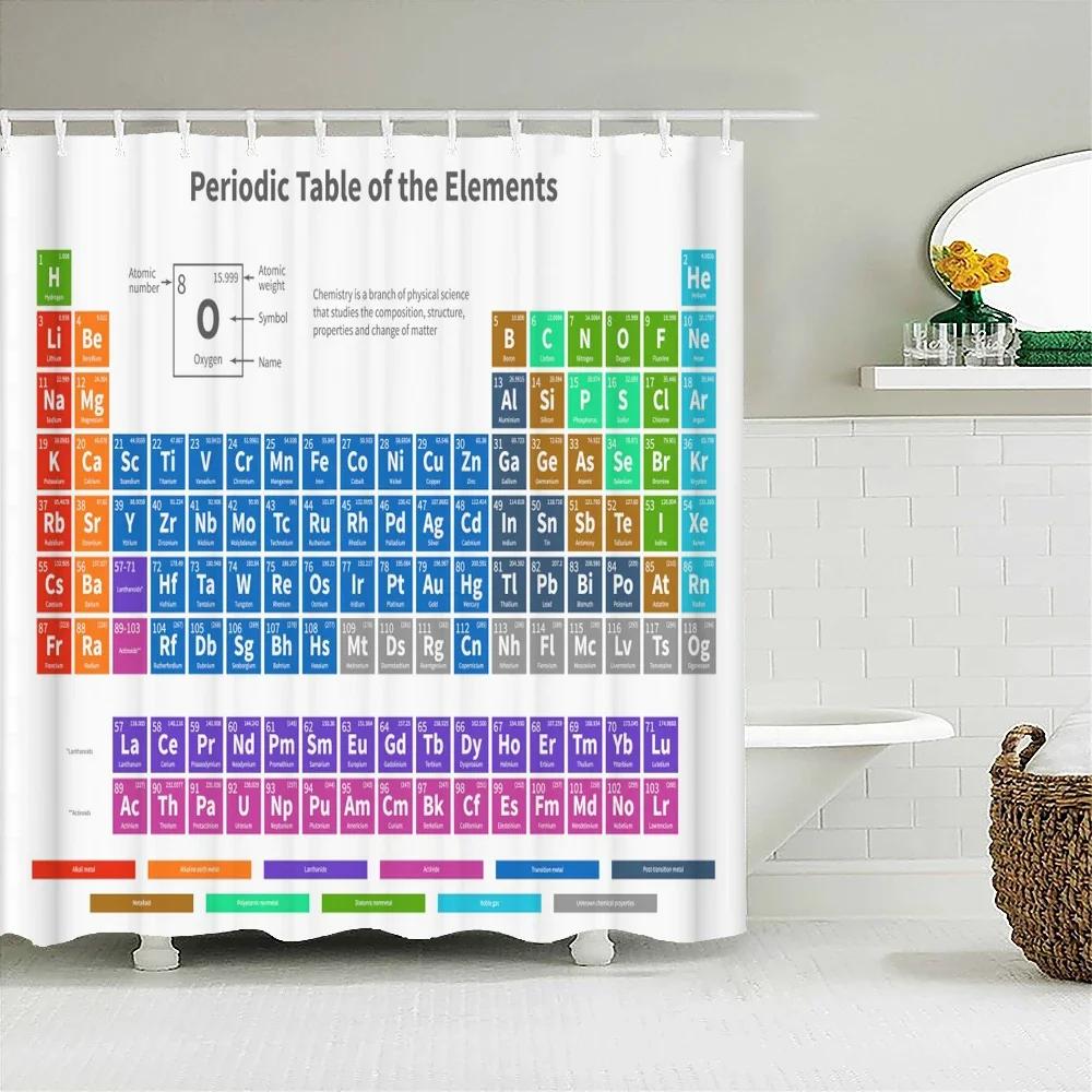 Periodic Table of Elements Bathroom Curtains Waterproof 3D Print Shower Curtain White Fabric Curtain For The Bath