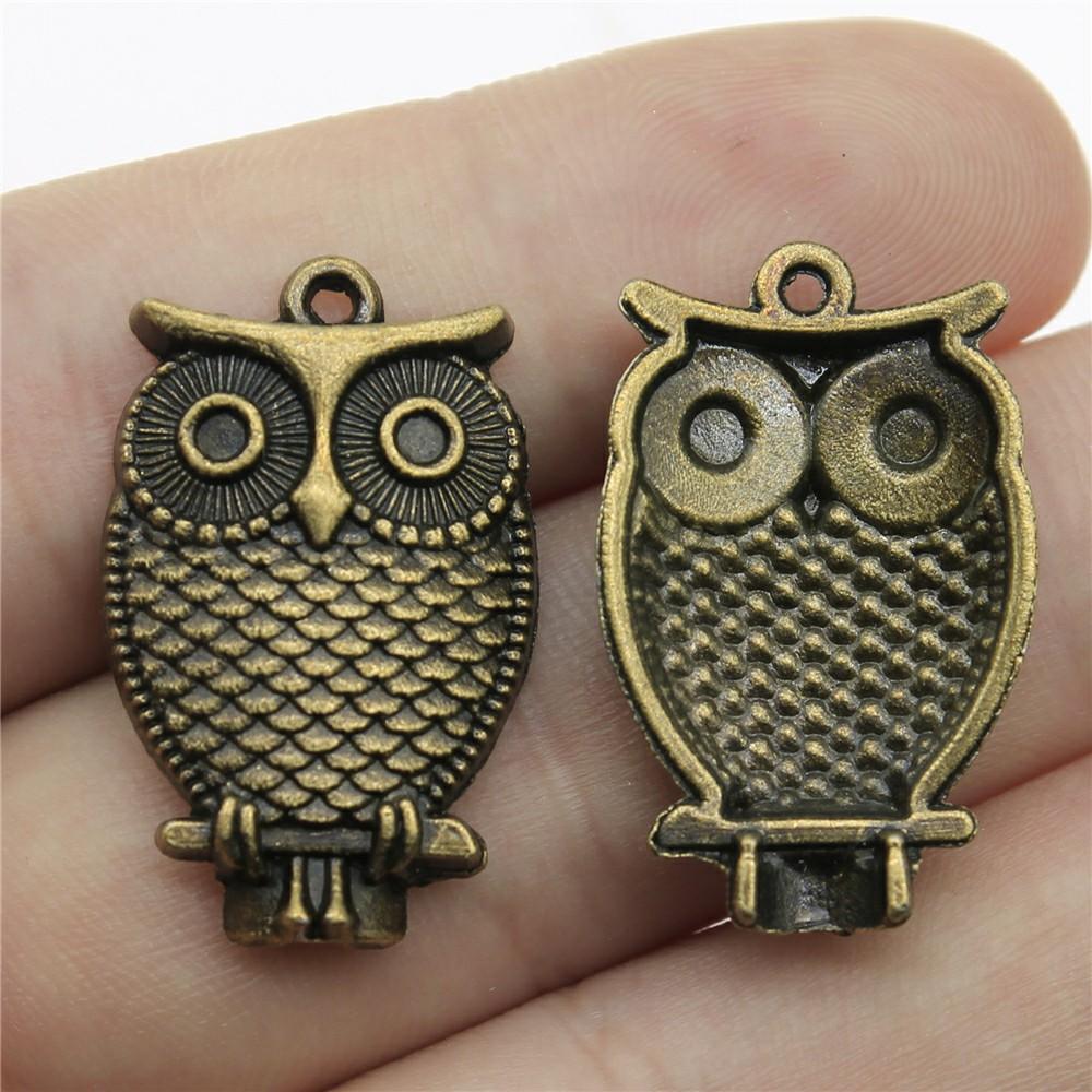 10pcs Vintage Antique Bronze Color Plated Owl Charms Pendant For Necklace Keychain Making DIY Crafts