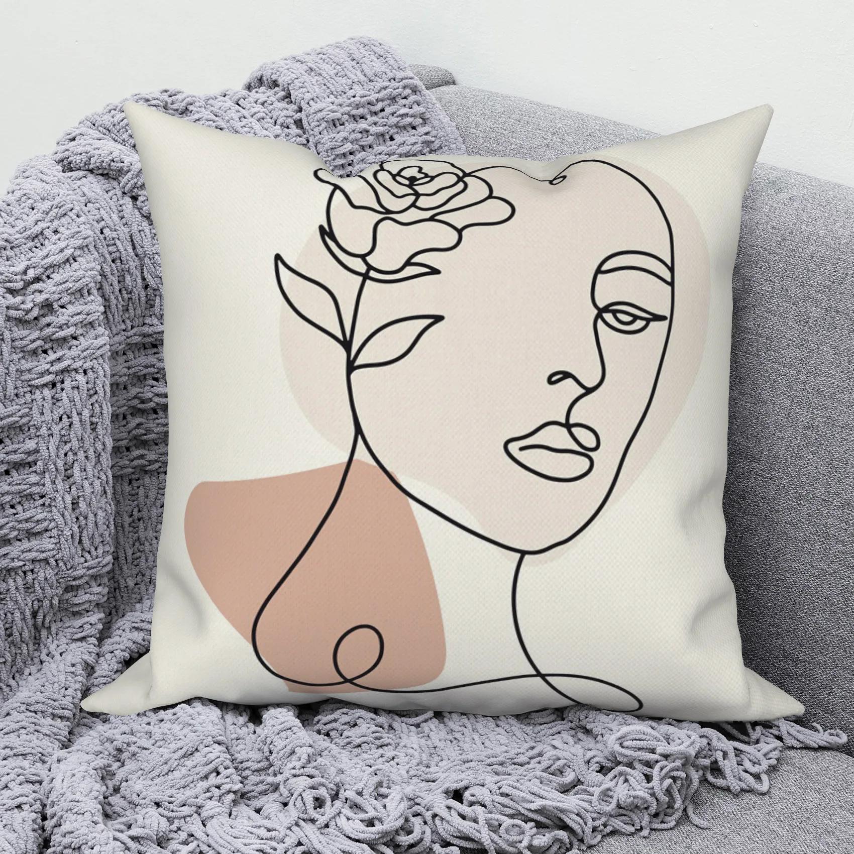 

Линия Абстрактная Наволочка Чехол для Подушки Дивана Современный Простой Скандинавский Декоративный Домашний Накидной 66x66cm бордовый