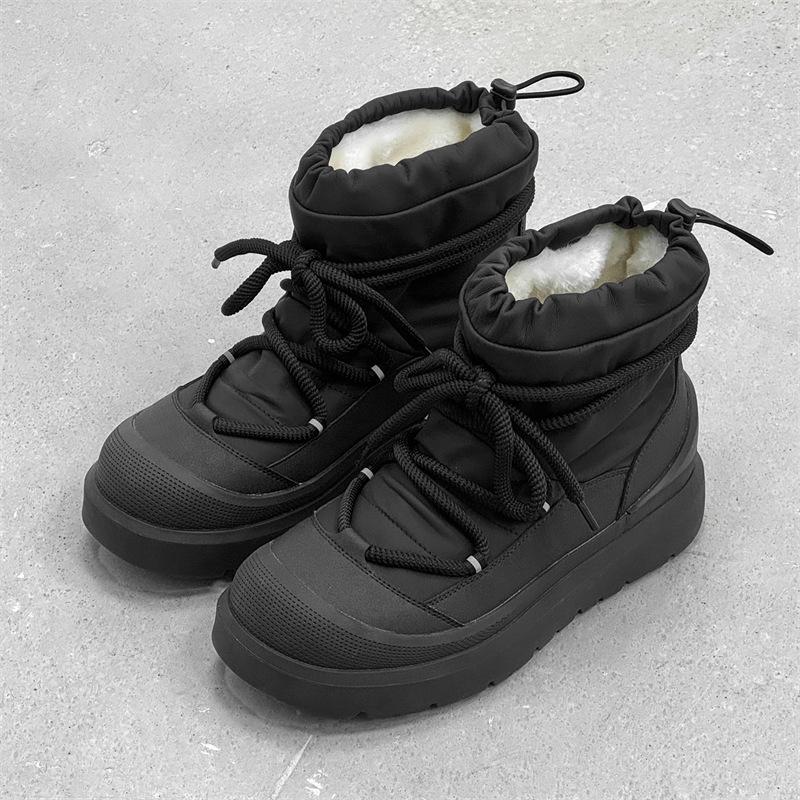 Winter New Heightened Thin Soled Casual Cotton Snow Boots with Fleece Insulation and Thick Sole for Versatile Height Increase