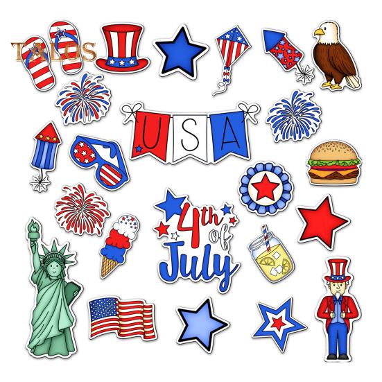 14/17/23/24Pcs USA Independence Day Refrigerator Magnet Waterproof PVC Patriotic 4th of July Festival Cartoon Magnetic Decoration Ornament