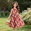 Girls' Summer Floral Print A-line Dress